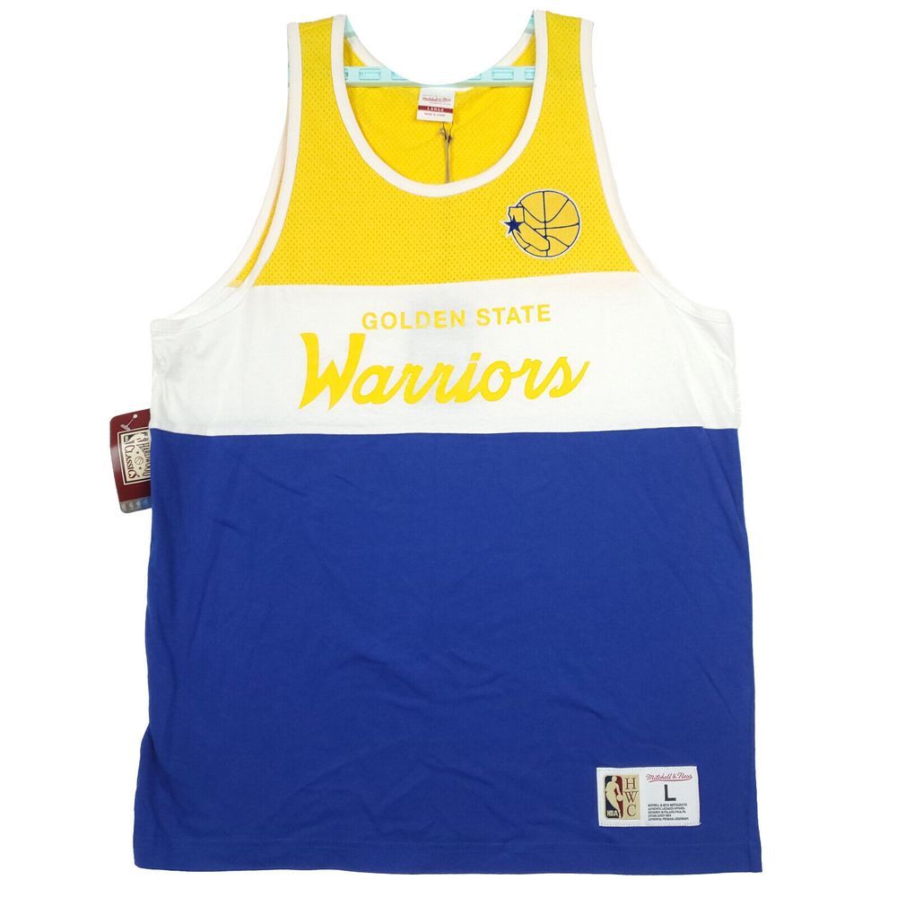 Golden State Warriors Mitchell & Ness NBA L Large Tank Top Blue White Yellow NWT